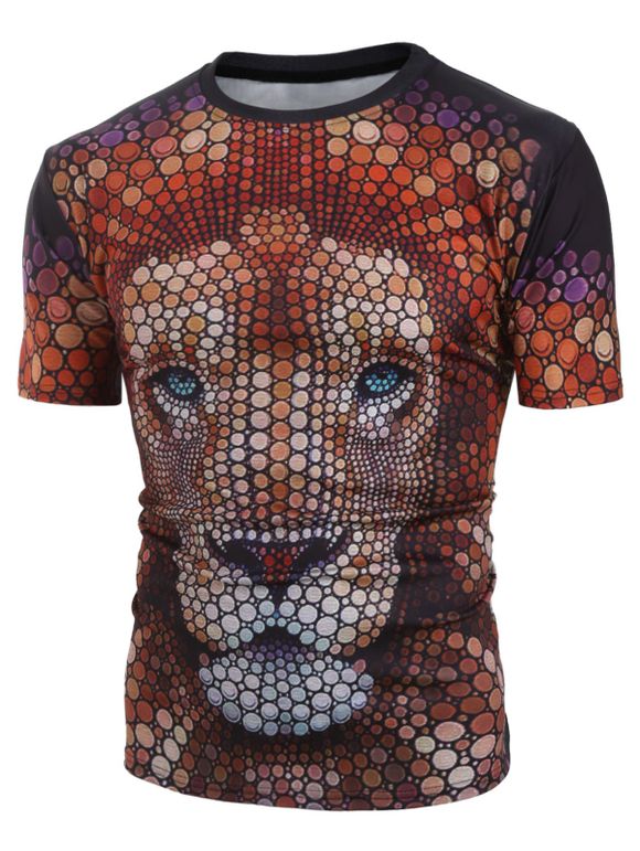 T-shirt Décontracté Motif de Lion à Manches Courtes - Noir XL