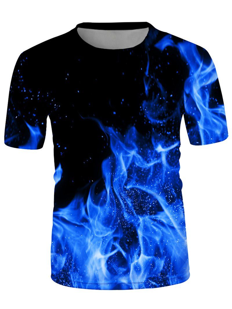 Fire Print Crew Neck Short Sleeve T Shirt - multicolor L