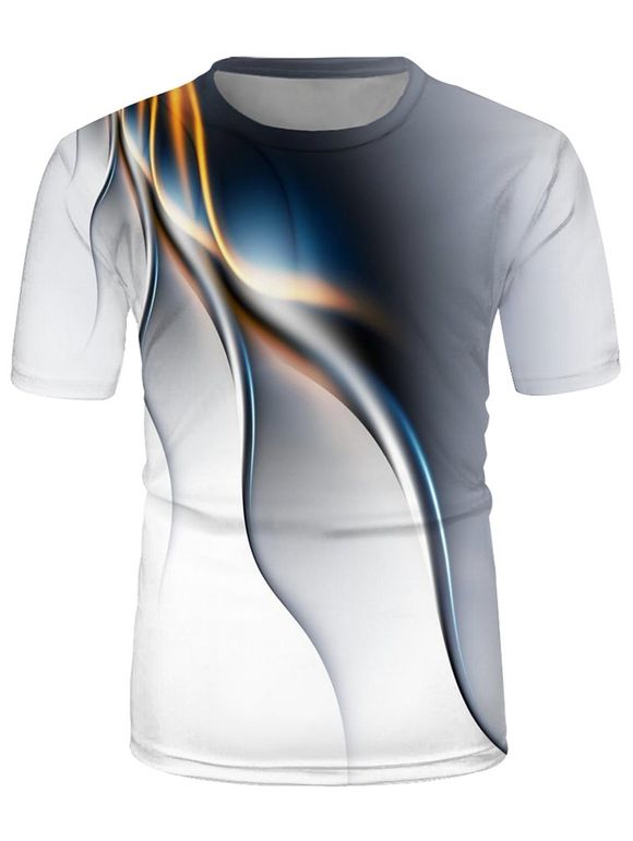 T-shirt Ligne Abstraite Imprimée Manches Courtes à Col Rond - multicolor XL