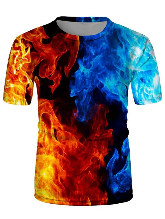 T-shirt Feu Imprimé Manches Courtes à Col Rond - multicolor XL