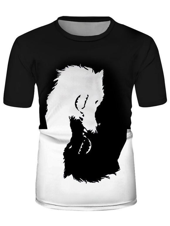 T-shirt Décontracté Loup Graphique à Manches Courtes - multicolor 3XL