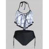 Maillot de Bain Tankini Arbre Imprimé à Col Halter à Lacets - Noir M