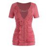 T-shirt Guipure en Dentelle de Grande Taille avec Trou de Serrure - Rouge Saint Valentin L