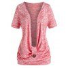 Plus Size Cowl Front Marled T Shirt And Halter Floral Tank Top Set - VALENTINE RED 5X