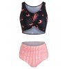 Maillot de Bain Bikini Tordu en Avant Lune Etoile et Soleil Imprimés - Rose 2XL