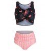 Sun Moon Star Print Twist Front Bikini Swimwear - PINK 3XL