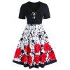 Ensemble de T-shirt de Grande Taille à Lacets et de Robe à Imprimé Fleurie à Bretelle - Noir L