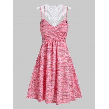

Lace Panel Button Fit And Flare Dress, Pink rose