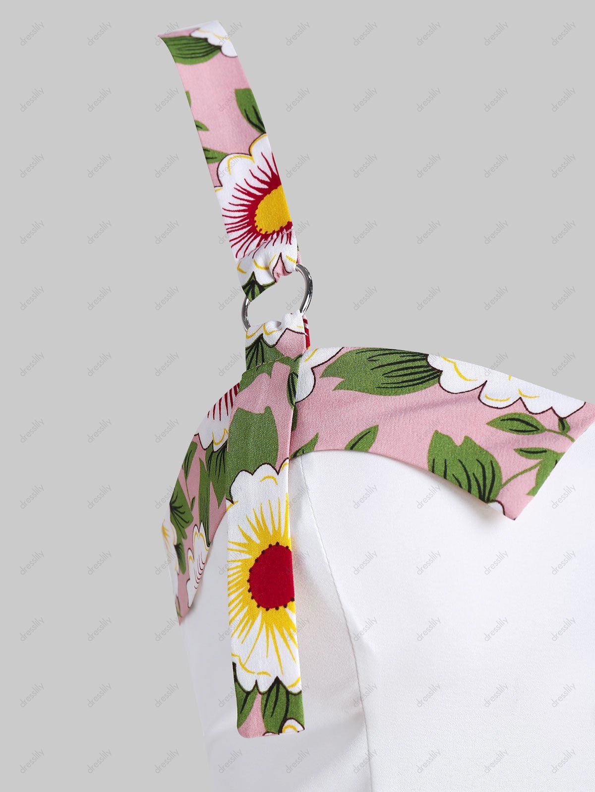 Robe Evasée Boutonnée à Ourlet Fleuri sans Manches - Blanc L