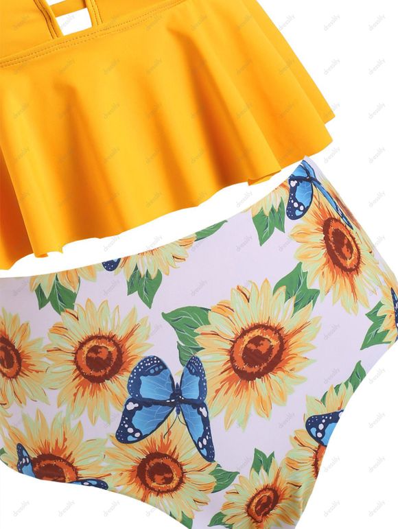 Ensemble de Tankini Péplum Papillon Découpé - Jaune de Maïs S