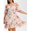 Robe Fleurie Imprimée à Epaule Dénudée de Grande Taille à Volants - Rose Cochon 1X