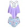Maillot de Bain Tankini Superposé Coquille Imprimée - Mauve 2XL