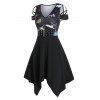 Cold Shoulder Buckle Belt Printed Dress - NIGHT M