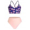 Maillot de Bain Tankini Noué au Dos Fleuri Imprimé à Taille Haute de Grande Taille - multicolor 3X