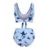 Maillot de Bain Bikini Boutonné Teinté Gainant Noué en Avant de Plage - Bleu Pastel S