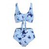 Tie Dye Bikini Swimwear Tummy Control Swimsuit Mock Button Tied Front Beach Bathing Suit - LIGHT BLUE M