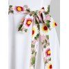 Robe Evasée Boutonnée à Ourlet Fleuri sans Manches - Blanc L