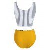 Striped Floral Twist Front Tankini Swimwear - multicolor L