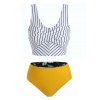 Striped Floral Twist Front Tankini Swimwear - multicolor L