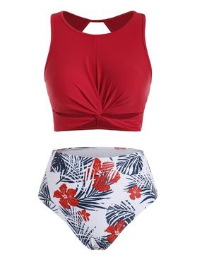Floral Leaves Twist Cutout Tankini Swimwear