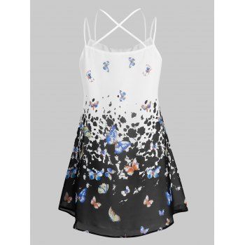 

Plus Size Butterfly Print Pleated Cami Tank Top, Black