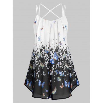 Women Plus Size Butterfly Print Pleated Cami Tank Top Clothing Online 1x Black