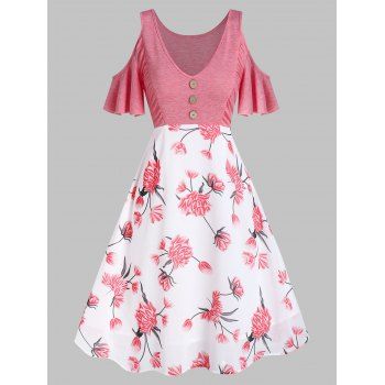 Image of Floral Print Cold Shoulder A Line Dress