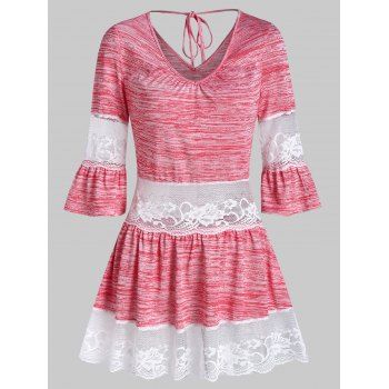 

Marled Lace Trim Cutout T Shirt, Valentine red