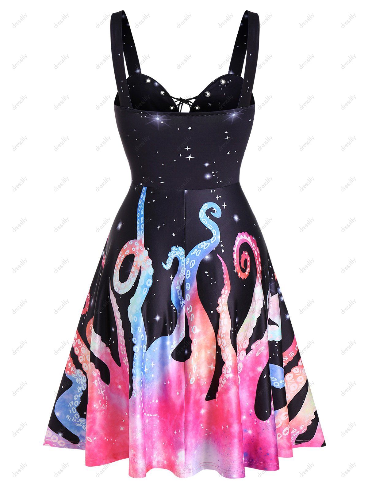 Mini Robe à Bretelle Pieuvre Imprimée à Lacets - multicolor A M