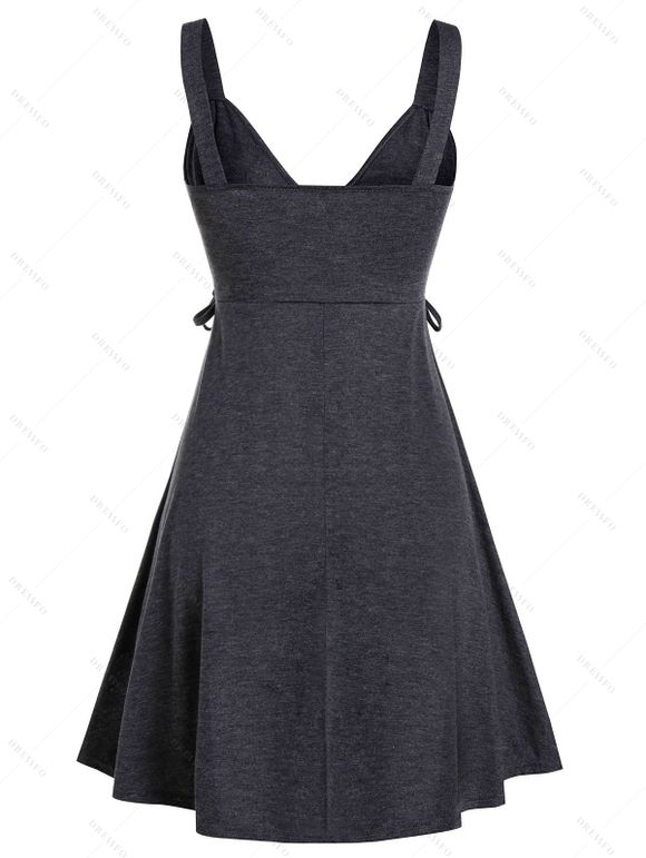 Robe Ligne A Boutonnée à Bretelle à Lacets Latérale - Oie grise S