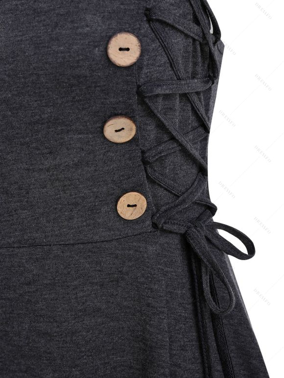 Robe Ligne A Boutonnée à Bretelle à Lacets Latérale - Oie grise S