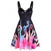 Mini Robe à Bretelle Pieuvre Imprimée à Lacets - multicolor A M