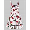 Summer Floral Sundress Lace Up Print Fit and Flare Cami A Line Dress - WHITE 2XL