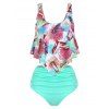 Ensemble de Tankini Accessoires à Imprimé Maquillage à Volants - Bleu Zircon XL