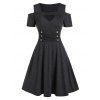 Mini Robe Epaule Dénudée à Manches Courtes à Volants avec Trou de Serrure - Gris XL