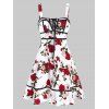 Summer Floral Sundress Lace Up Print Fit and Flare Cami A Line Dress - WHITE 3XL