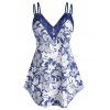 Débardeur Courbe Fleuri Imprimé de Grande Taille - Bleu Cobalt 5X