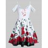 Robe Notes de Musique à Imprimé Fleur à Epaule Dénudée Saint-Valentin - Blanc 2XL