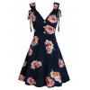 Flower Print Sleeveless Mock Button Dress - CADETBLUE L