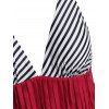 Striped Fringed Criss Cross One-piece Swimsuit - CHERRY RED S