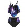 Flounce Push Up Lace-up Galaxy Print Tankini Swimwear - DENIM DARK BLUE 2XL