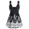 Débardeur Fleur Imprimée Anneau en D à Bretelle de Grande Taille - Noir 4X