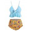Tummy Control Floral Swimsuit Flounce Ruffle Tankini Swimwear Set - multicolor S