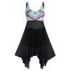 Maillot de Bain Asymétrique Imprimé Panneau en Maille de Grande Taille - Noir 3X