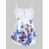 Maillot de Bain Tankini Matelassé Papillon Imprimé Grande Taille Ourlet à Volants - Blanc 2X