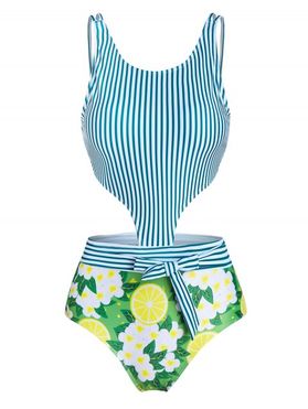Cutout Monokini Swimsuit Stripe Lemon One-piece Floral Swimwear
