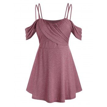 

Plus Size Ruched Open Shoulder Crossover Tunic Tee, Red wine