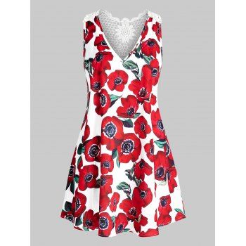 

Plus Size Lace Crochet Floral Print Tank Top, White