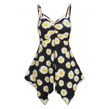 

Flower Print Strappy Handkerchief Cami Top, Black