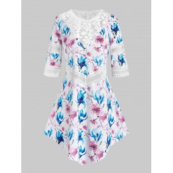 

Plus Size Floral Crochet Asymmetrical T-shirt, White
